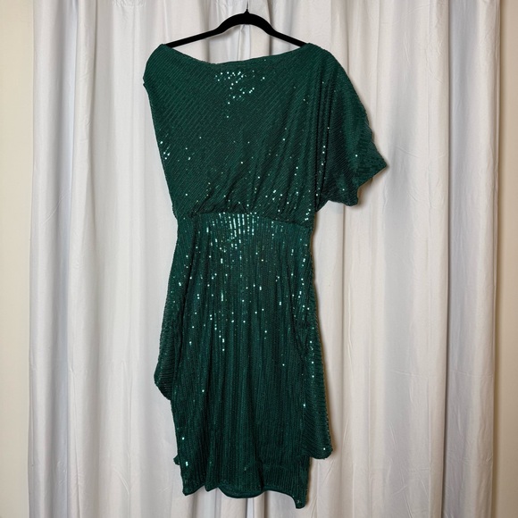 Grace Karin Emerald Green Sequin Asymmetrical Wrap Dress NWT Women’s Medium - Picture 9 of 16